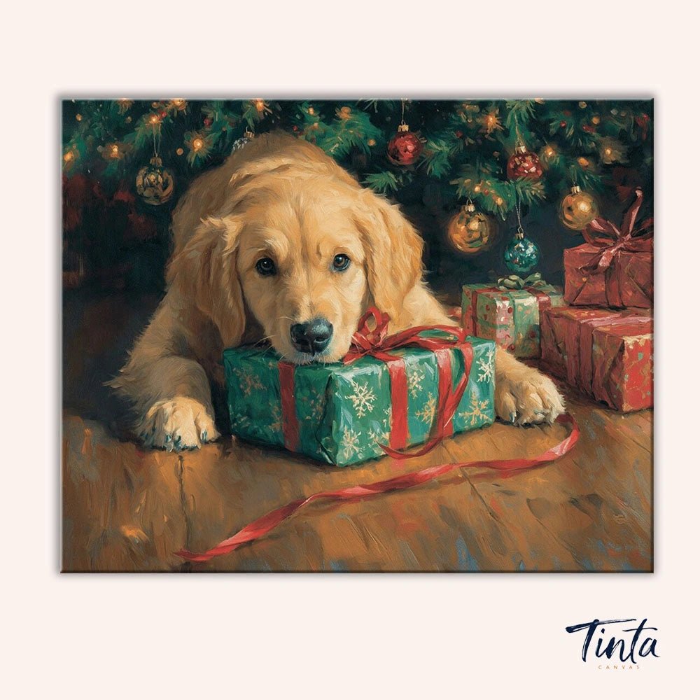 Christmas Morning Puppy paint by numbers kit