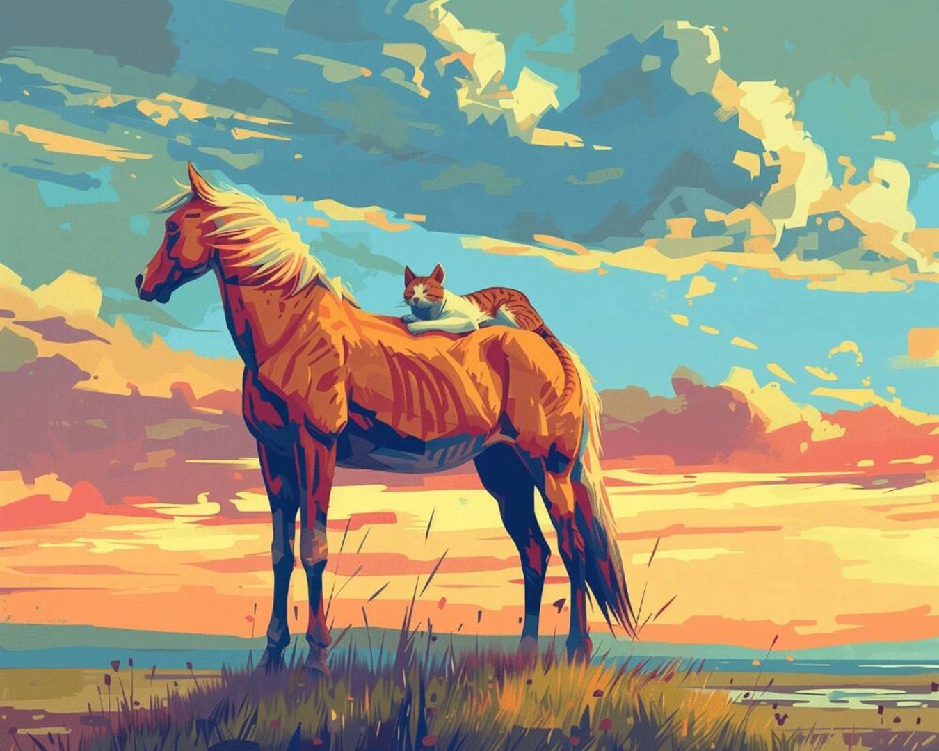 Horse and Cat at Sunset paint by numbers kit