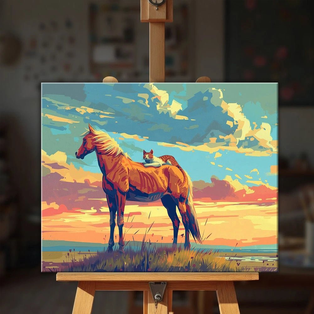 Horse and Cat at Sunset paint by numbers kit