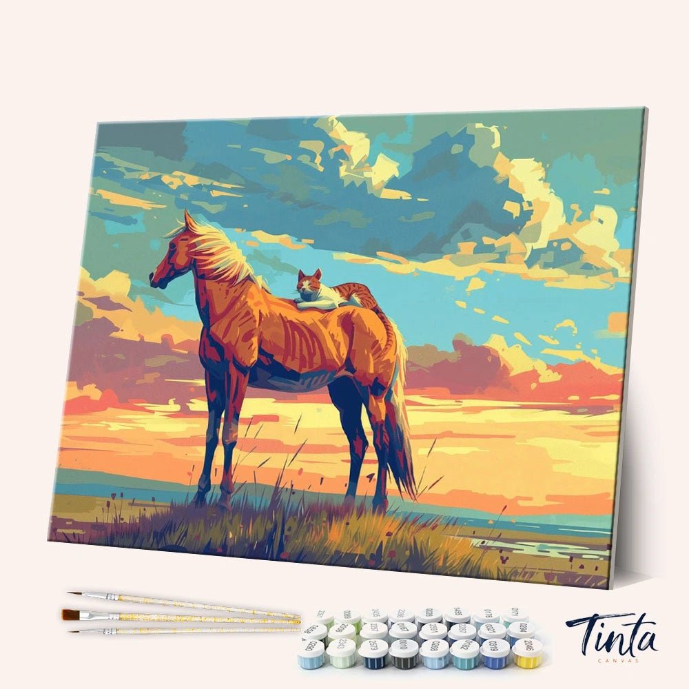 Horse and Cat at Sunset paint by numbers kit
