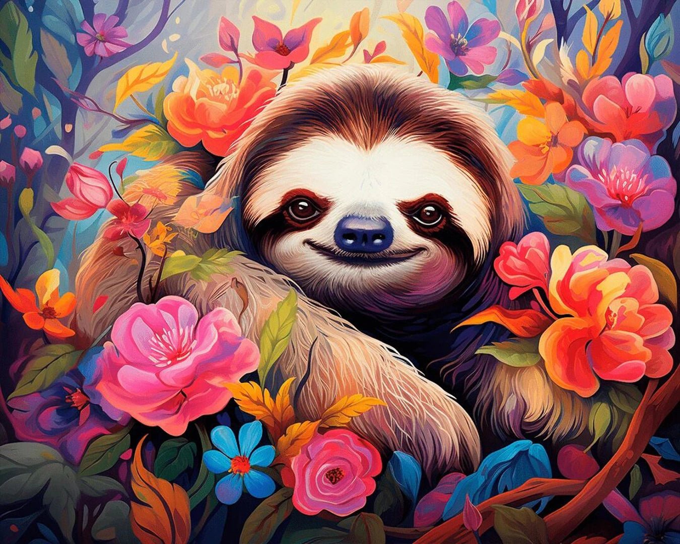 Smiling Sloth in Bloom paint by numbers kit