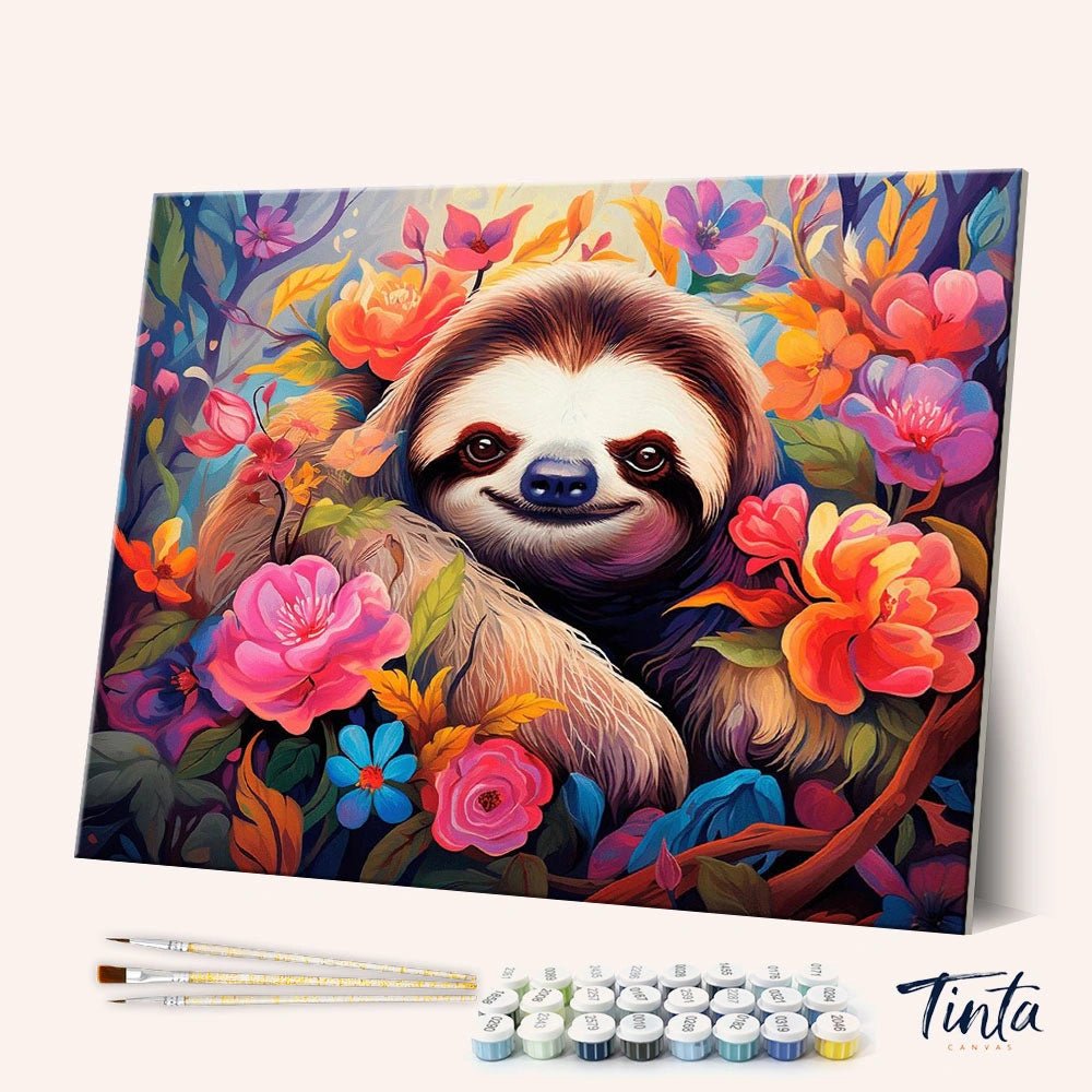 Smiling Sloth in Bloom paint by numbers kit