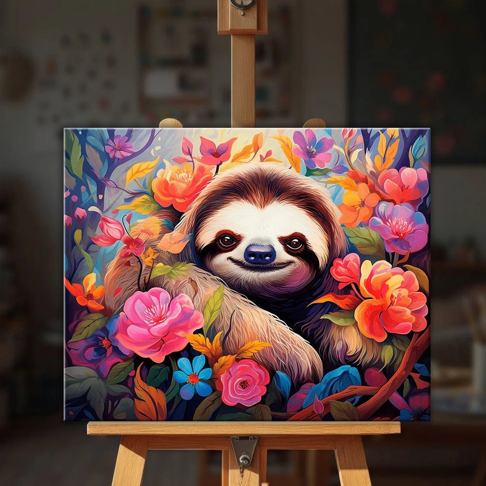 Smiling Sloth in Bloom paint by numbers kit