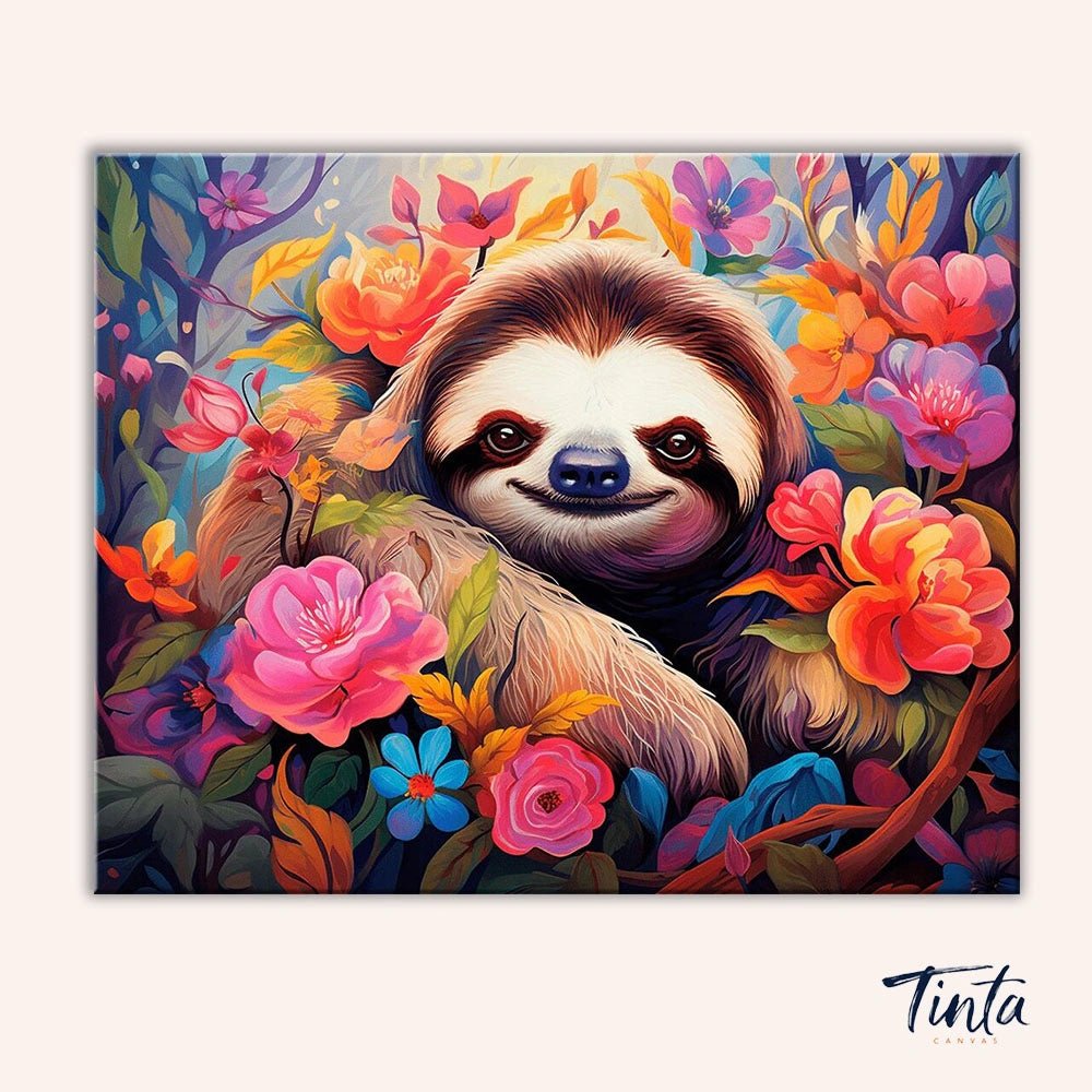 Smiling Sloth in Bloom paint by numbers kit