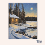 Moonlit Winter Cabin paint by numbers kit