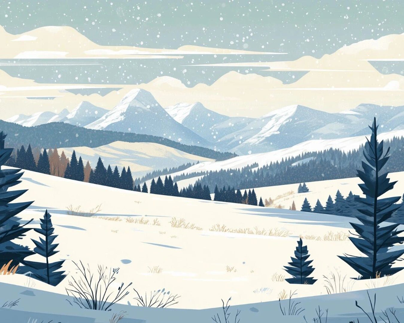 Snowy Mountain Valley paint by numbers kit