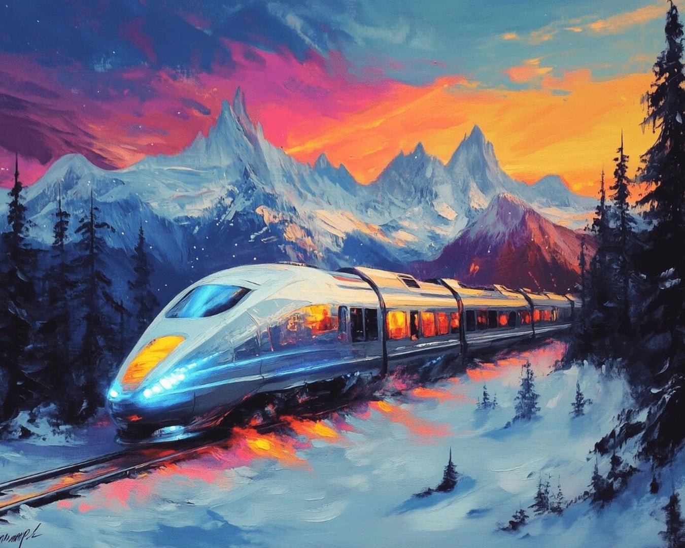 Winter Mountain Express paint by numbers kit