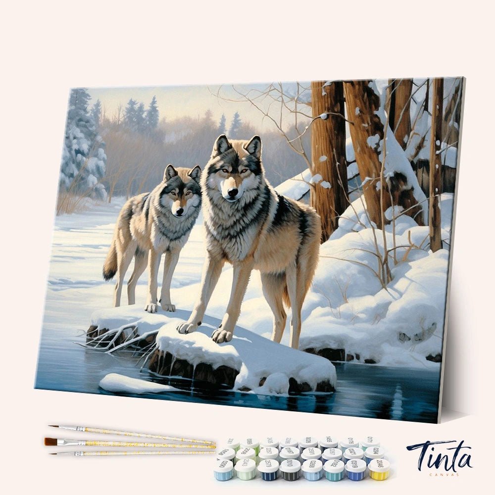 Winter River Wolves paint by numbers kit
