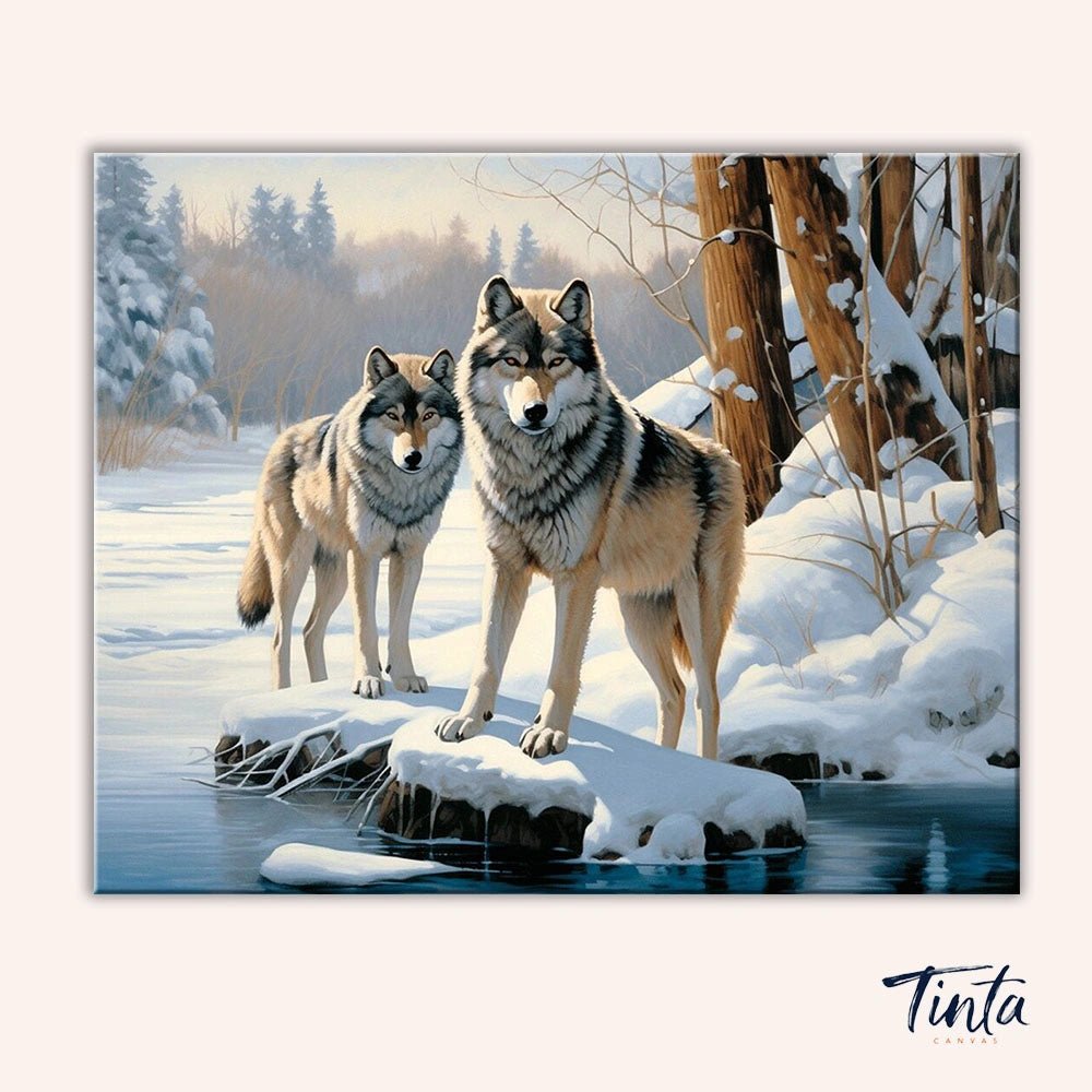 Winter River Wolves paint by numbers kit