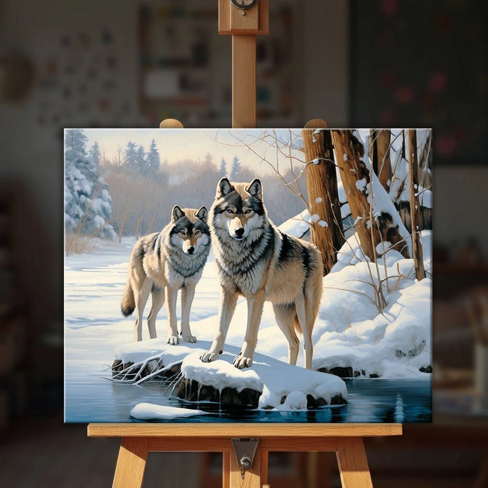 Winter River Wolves paint by numbers kit