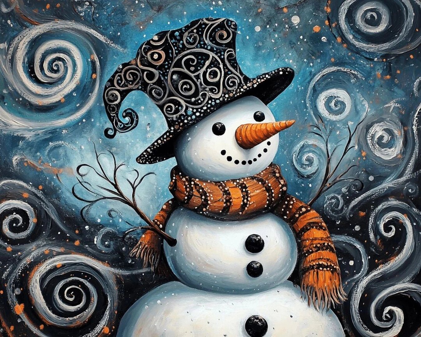 Whimsical Winter Snowman paint by numbers kit