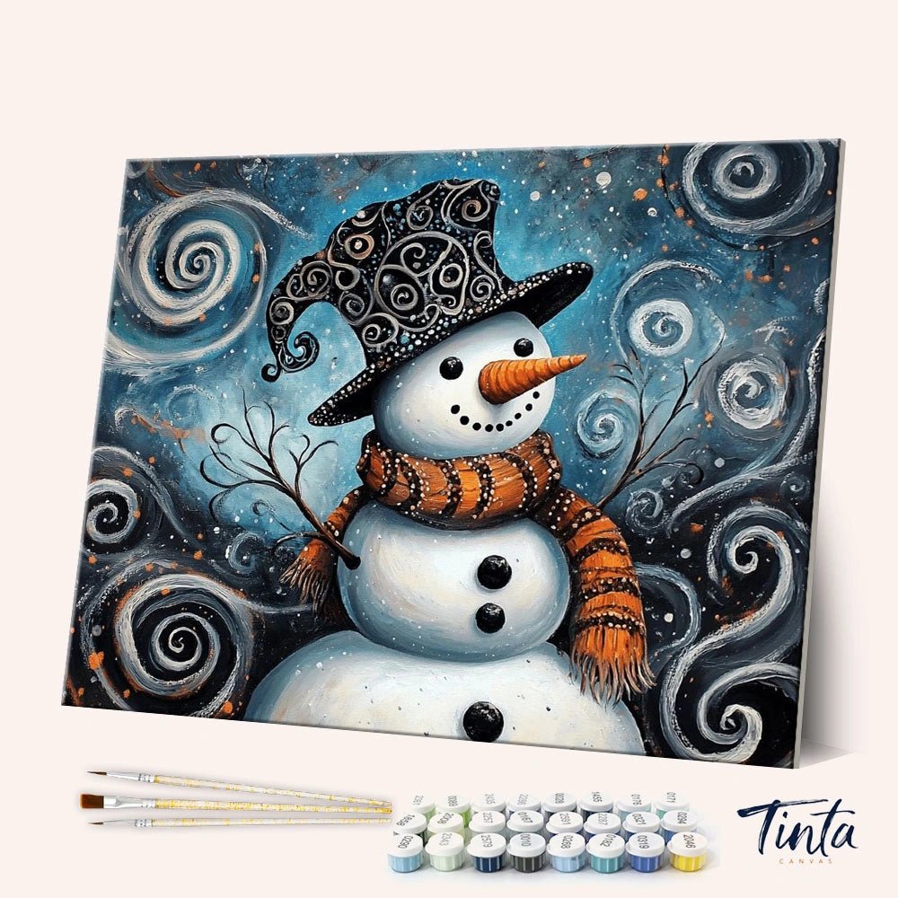 Whimsical Winter Snowman paint by numbers kit
