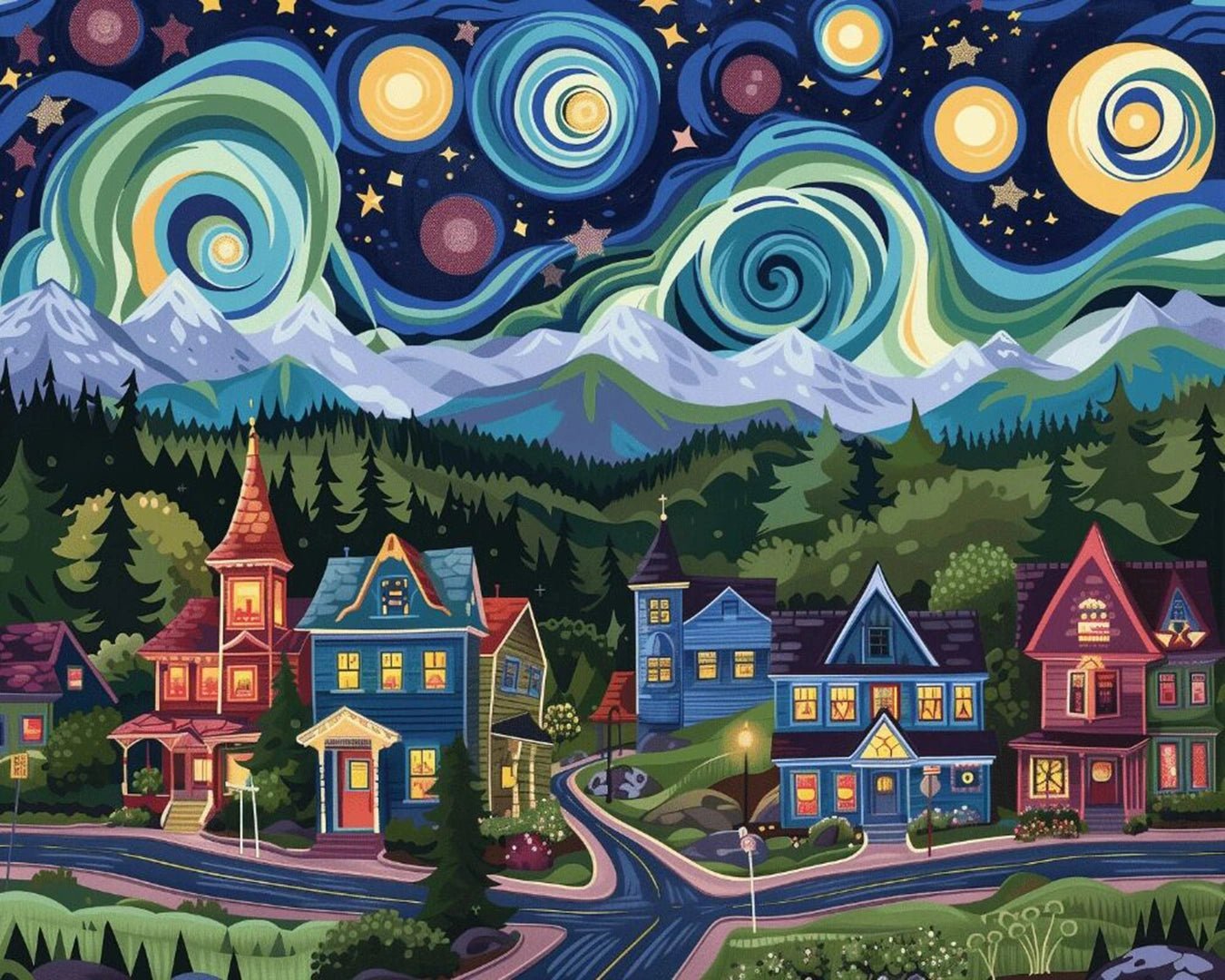 Starlit Village Dreams paint by numbers kit