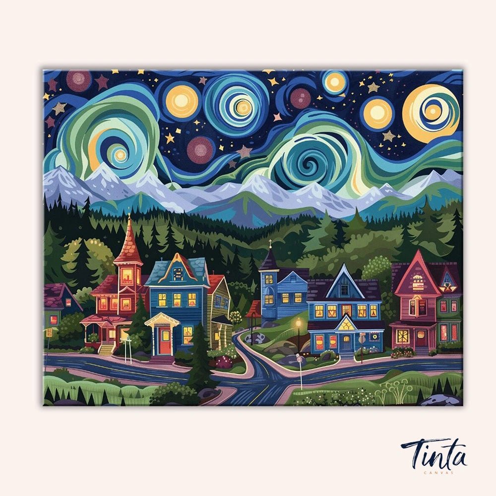 Starlit Village Dreams paint by numbers kit
