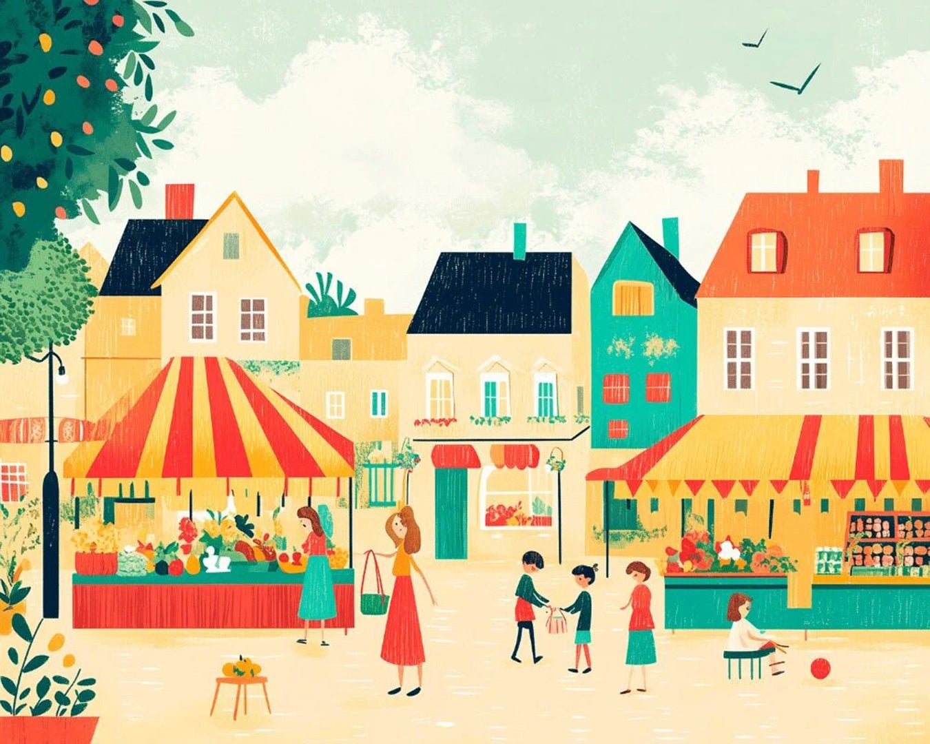 Market Day Village paint by numbers kit