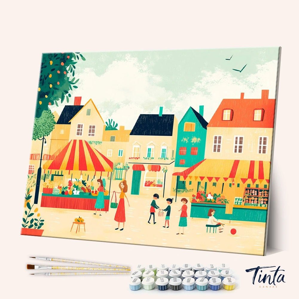 Market Day Village paint by numbers kit