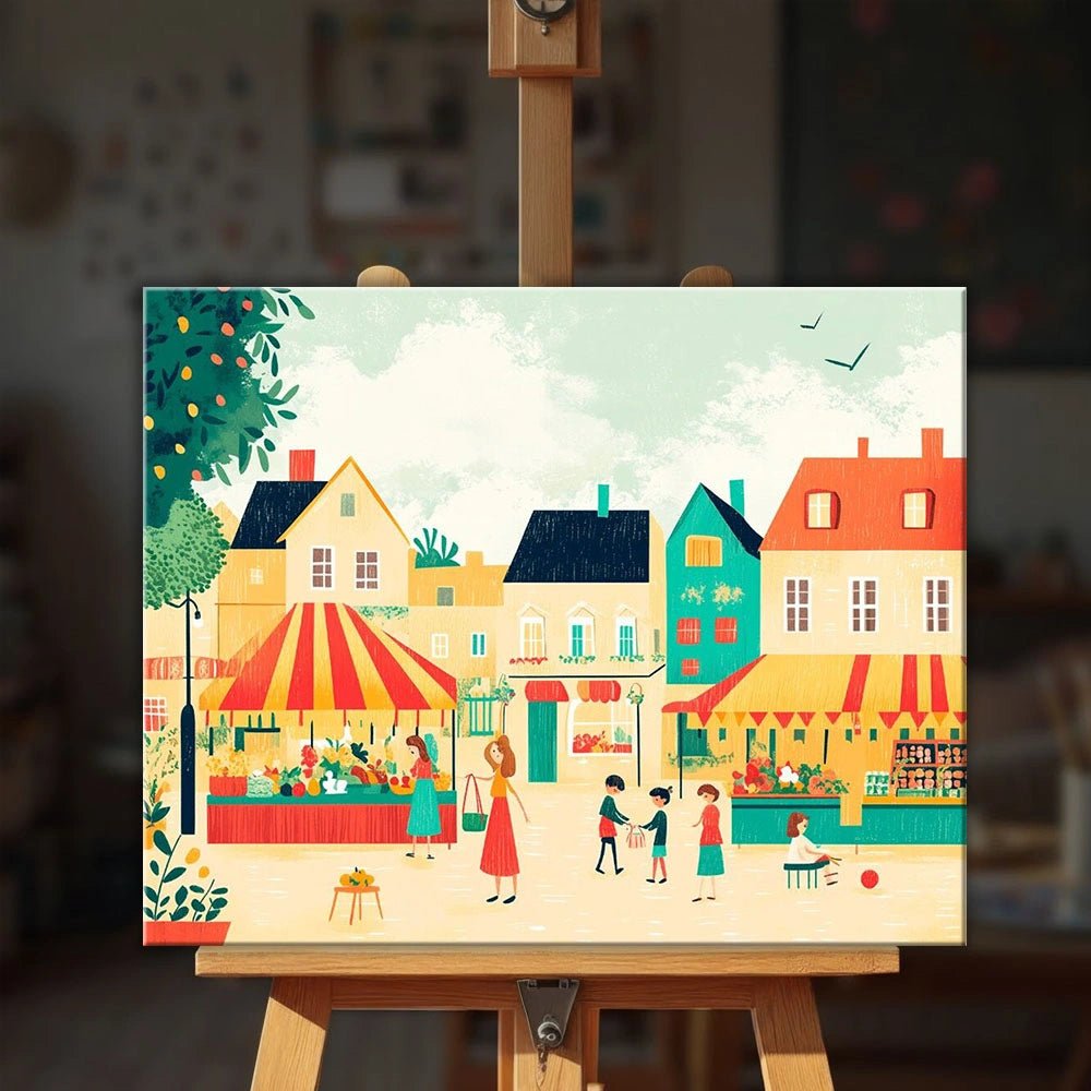 Market Day Village paint by numbers kit