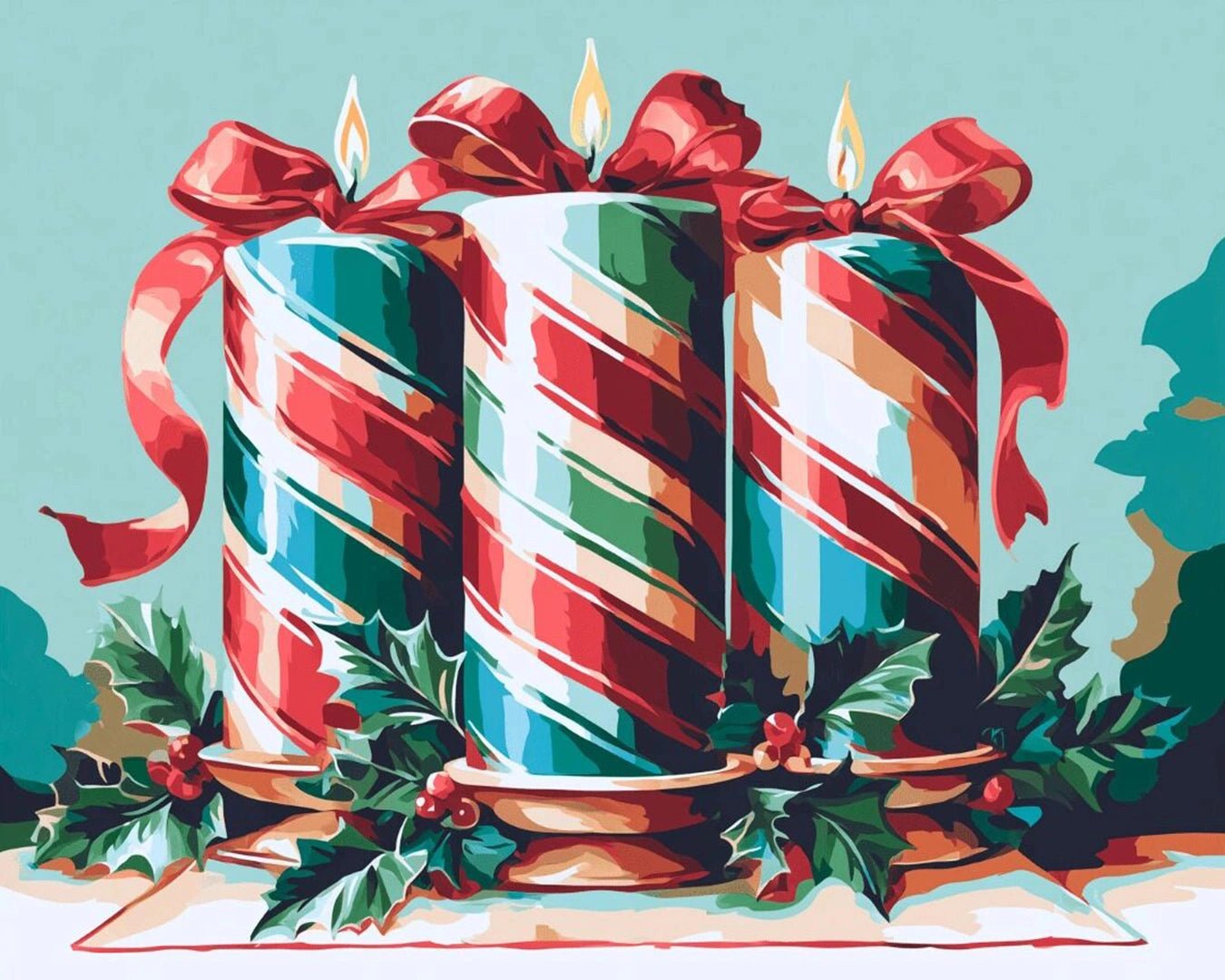 Holiday Ribbon Candles paint by numbers kit