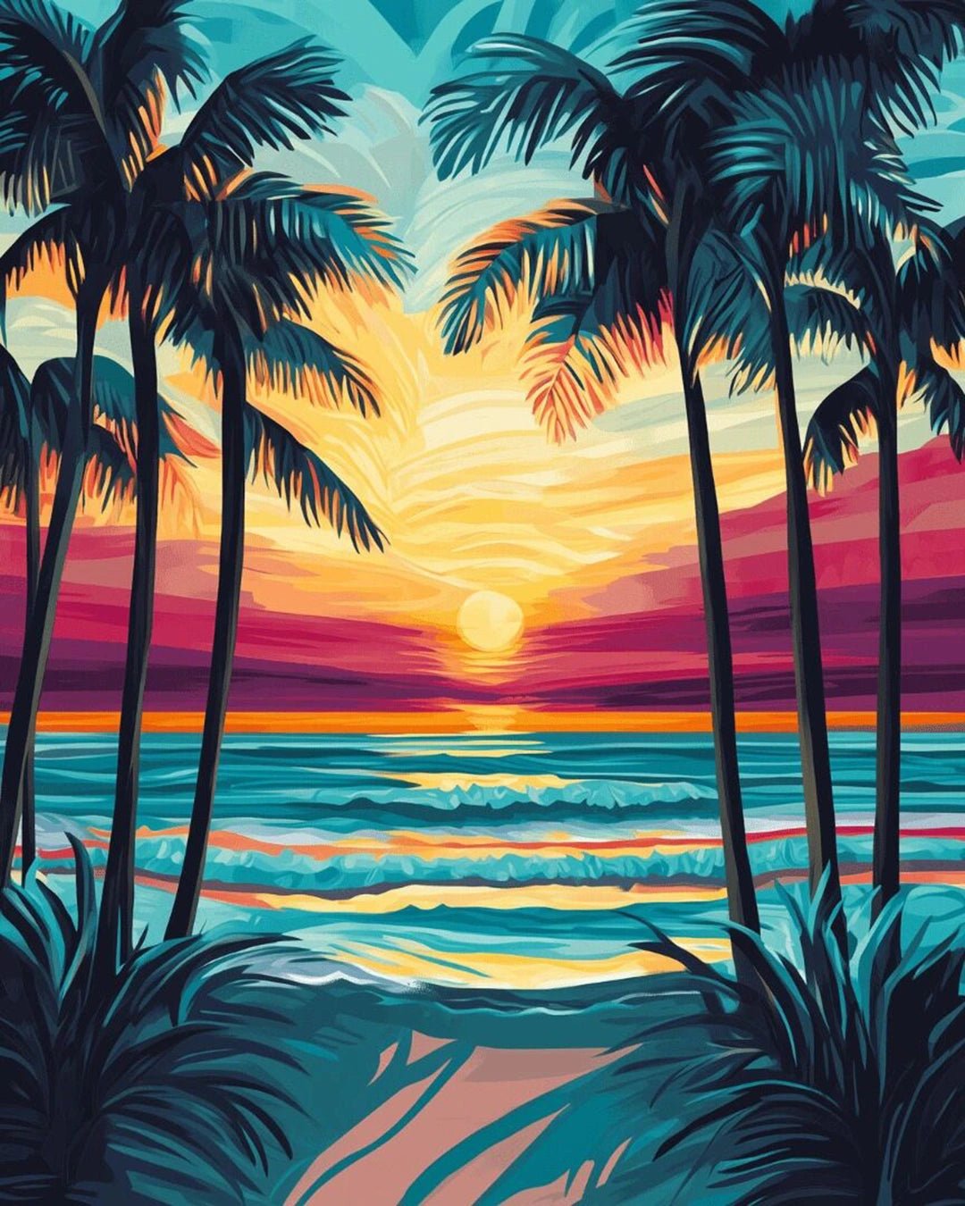 Palm Sunset Shore paint by numbers kit