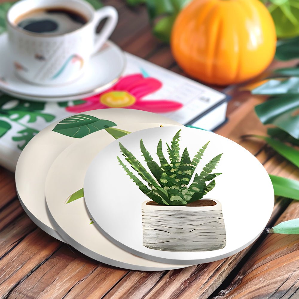 Indoor Green Plants - Coasters Paint by Numbers Kit (6 Pieces) paint by numbers kit