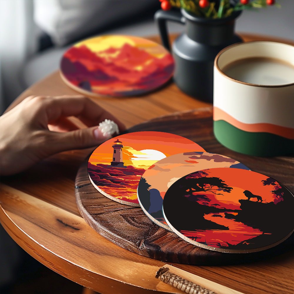Sunset Landscape Silhouettes - Coasters Paint by Numbers Kit (6 Pieces) paint by numbers kit