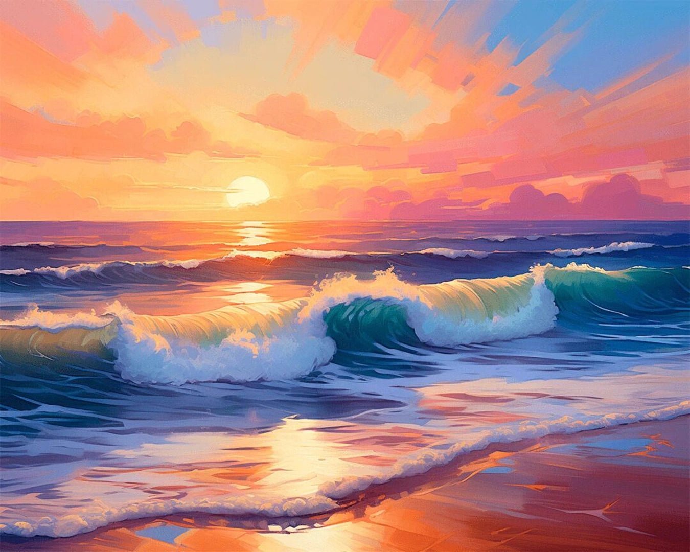 Sunset Over Rolling Waves paint by numbers kit