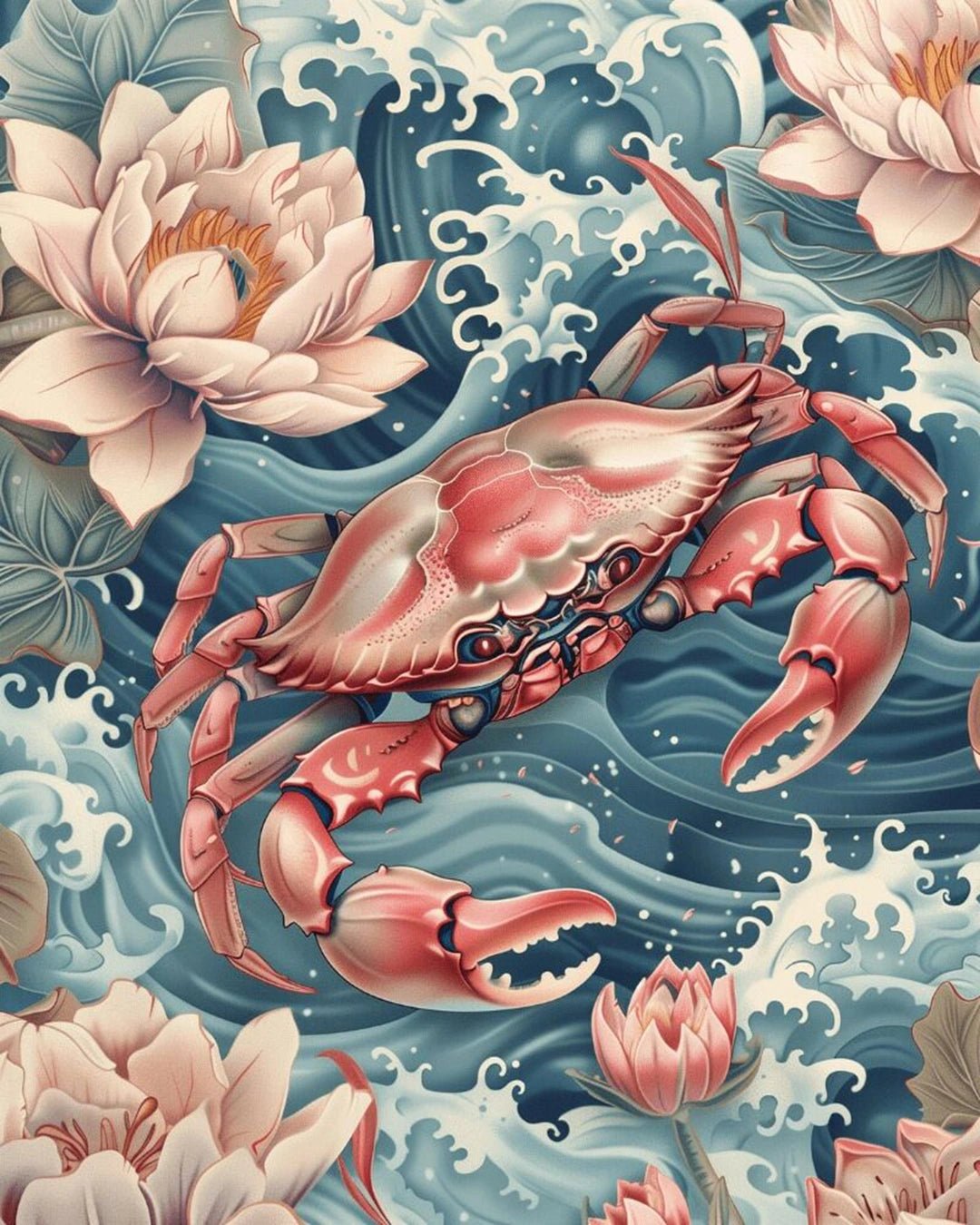 Crab Among Lotus Waves paint by numbers kit