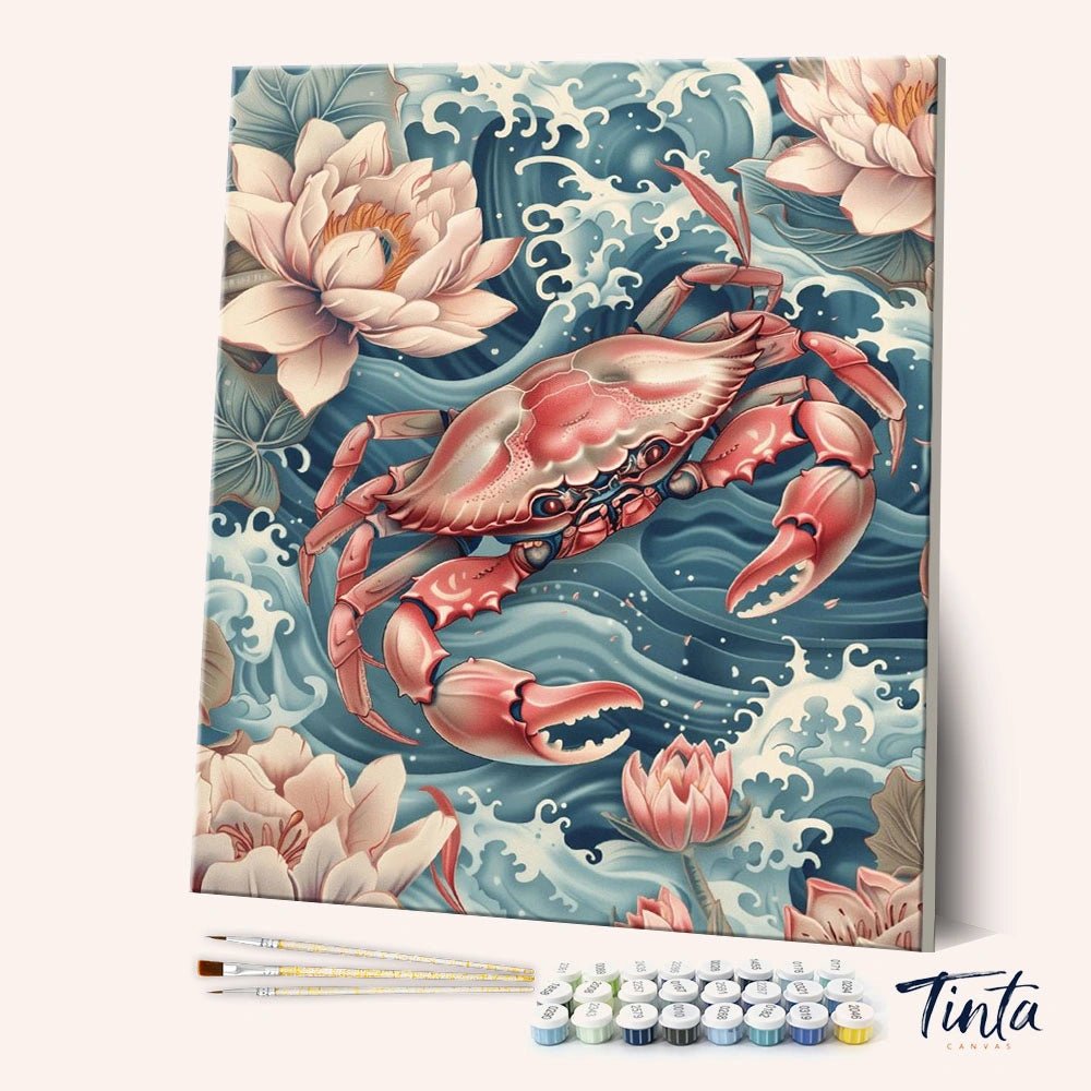Crab Among Lotus Waves paint by numbers kit