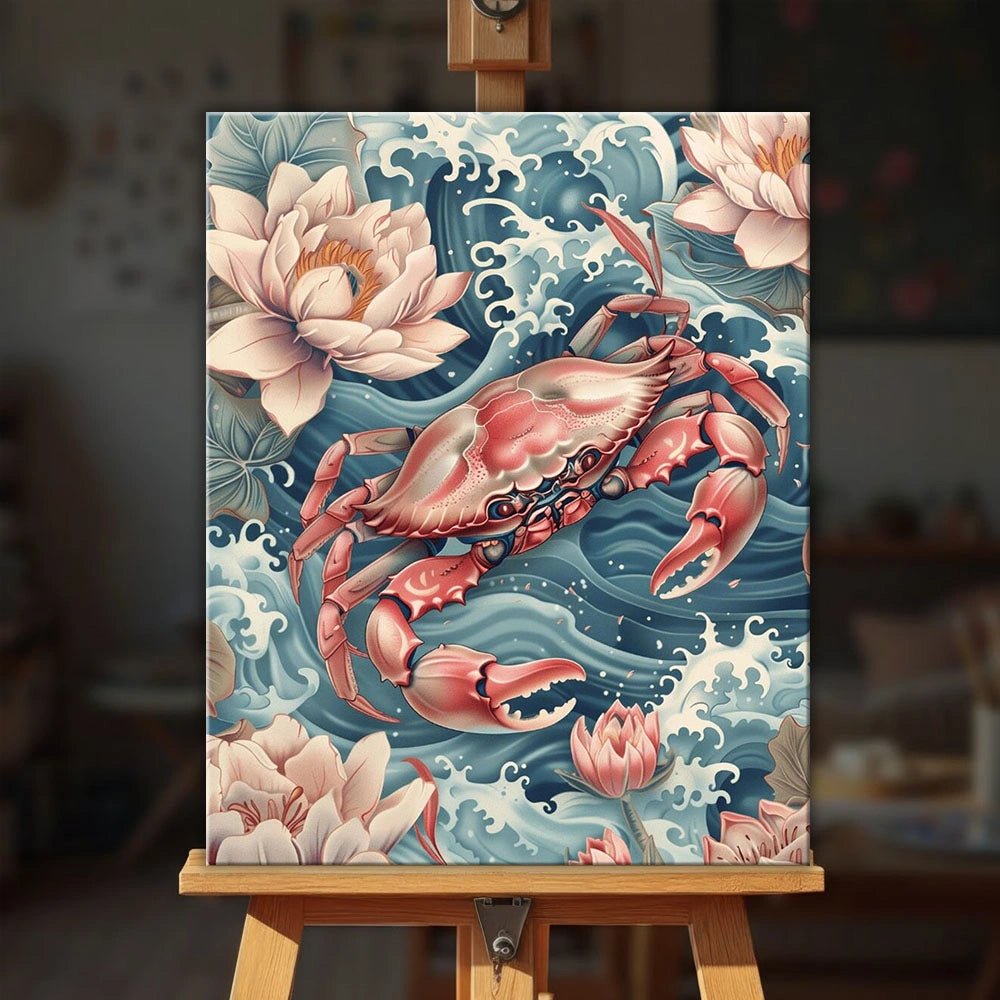 Crab Among Lotus Waves paint by numbers kit
