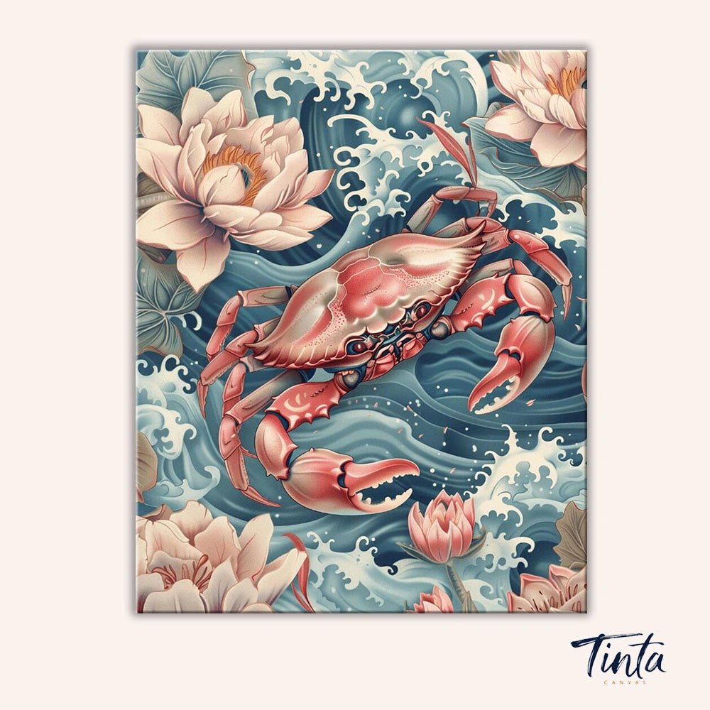 Crab Among Lotus Waves paint by numbers kit
