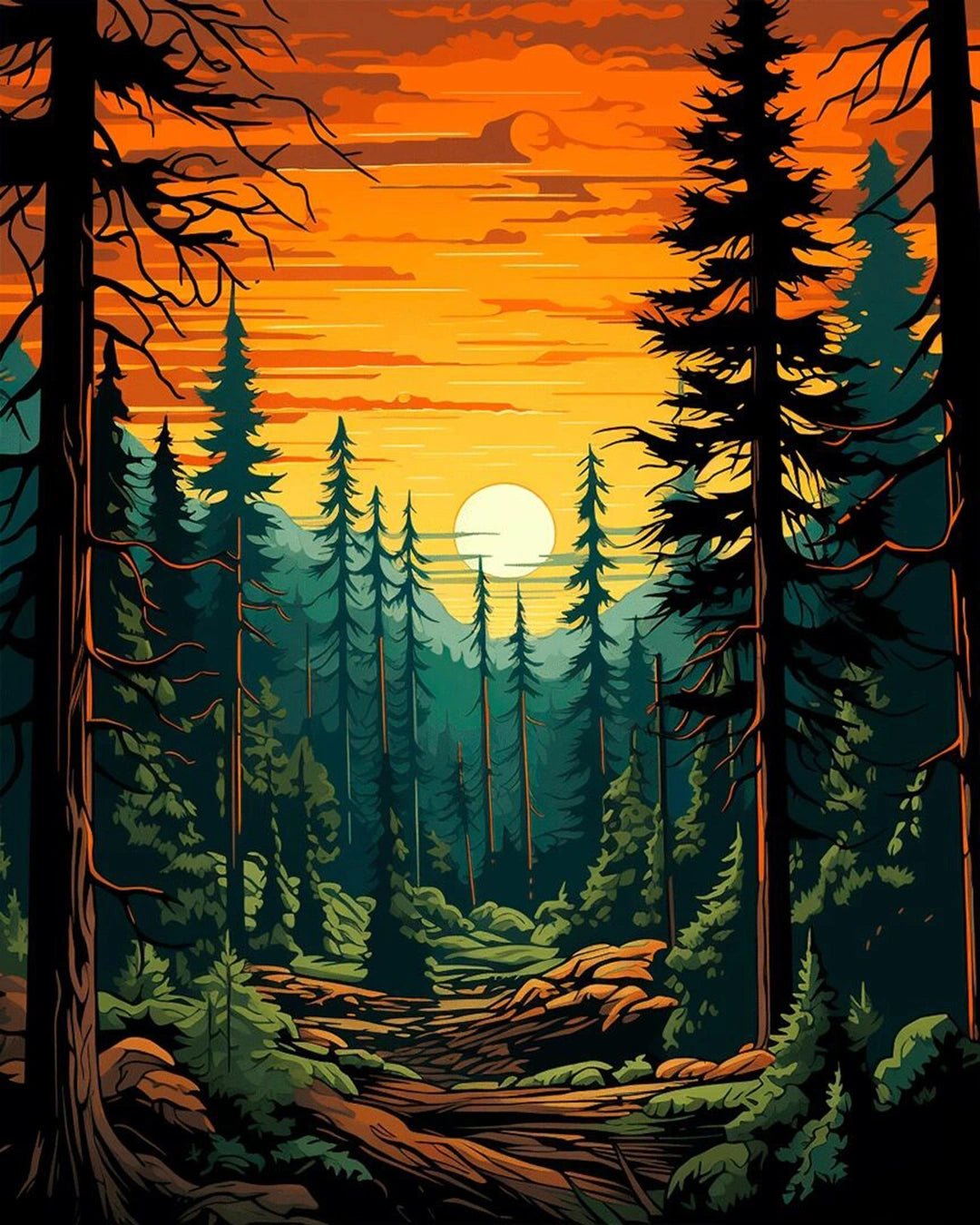 Tall Trees Forest paint by numbers kit