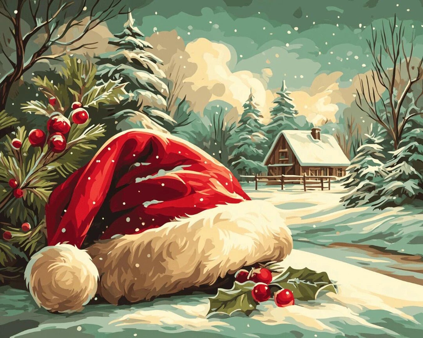Santa Hat in the Snow paint by numbers kit