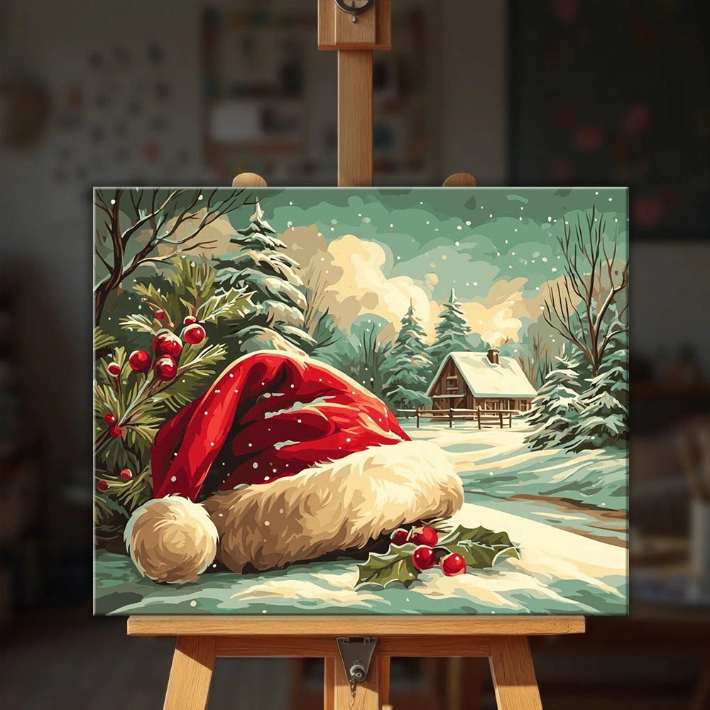 Santa Hat in the Snow paint by numbers kit