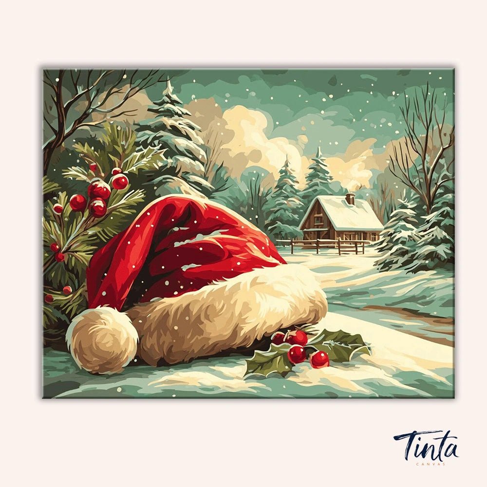 Santa Hat in the Snow paint by numbers kit