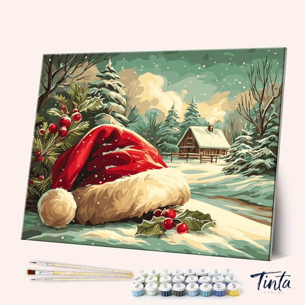 Santa Hat in the Snow paint by numbers kit
