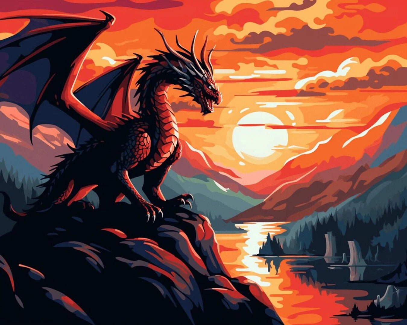 Emberwing Dragon at Dusk paint by numbers kit