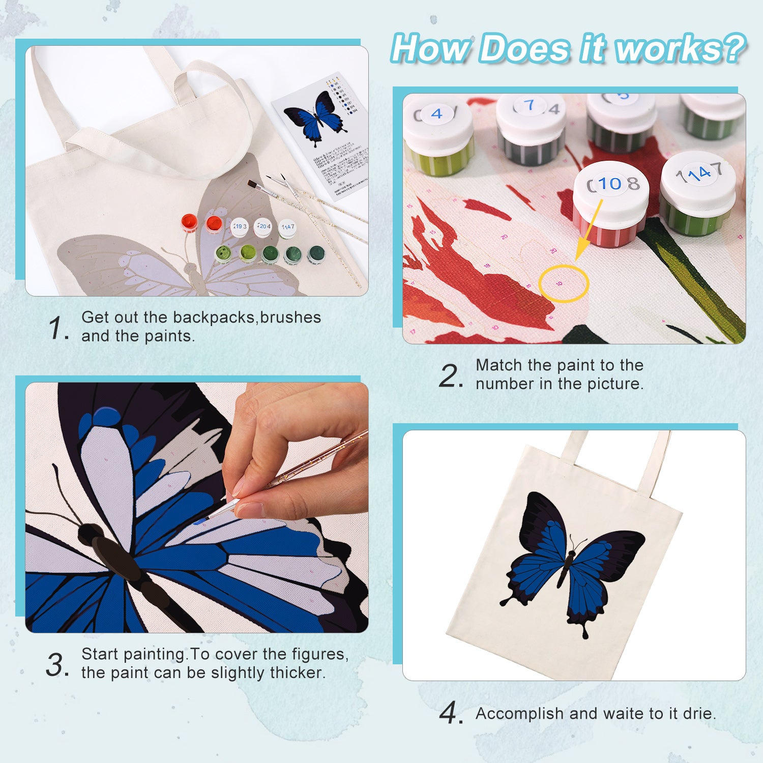 Sapphire Butterfly Carry Bag paint by numbers kit