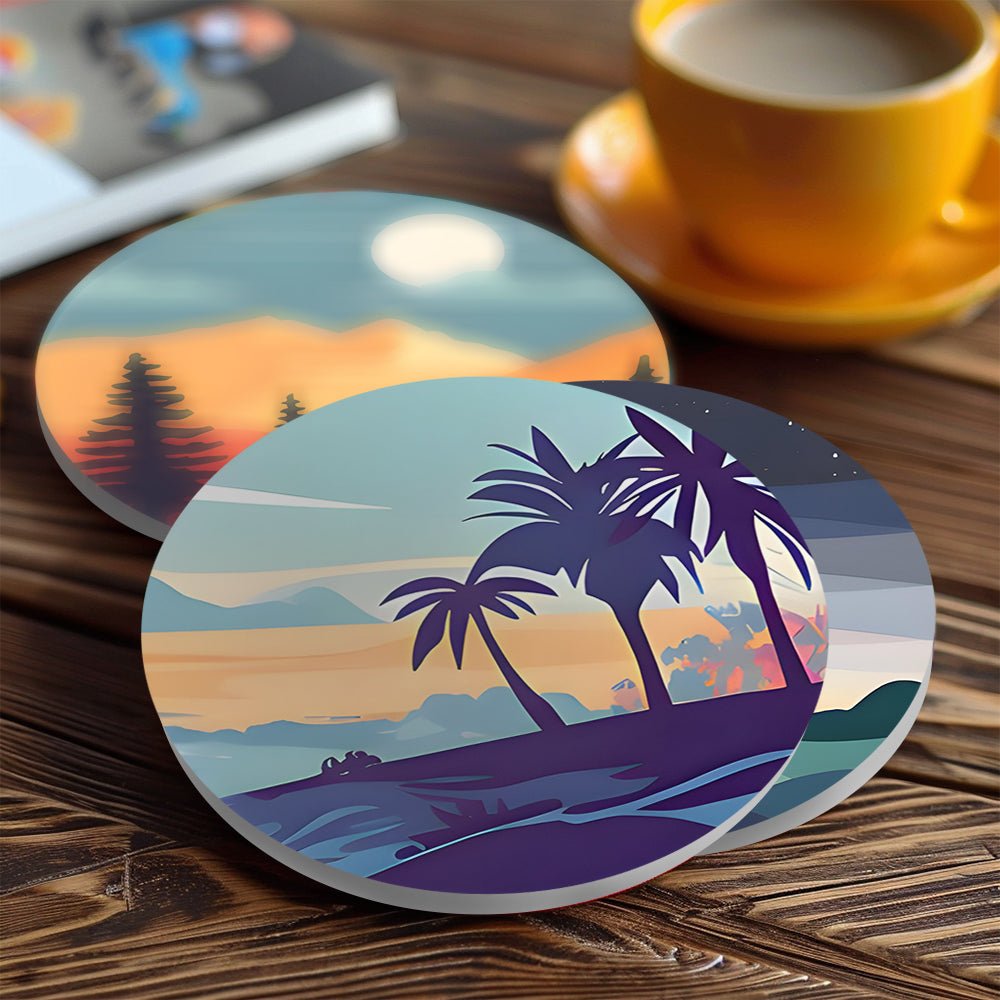 Serene Sunset Landscapes - Coasters Paint by Numbers Kit (6 Pieces) paint by numbers kit