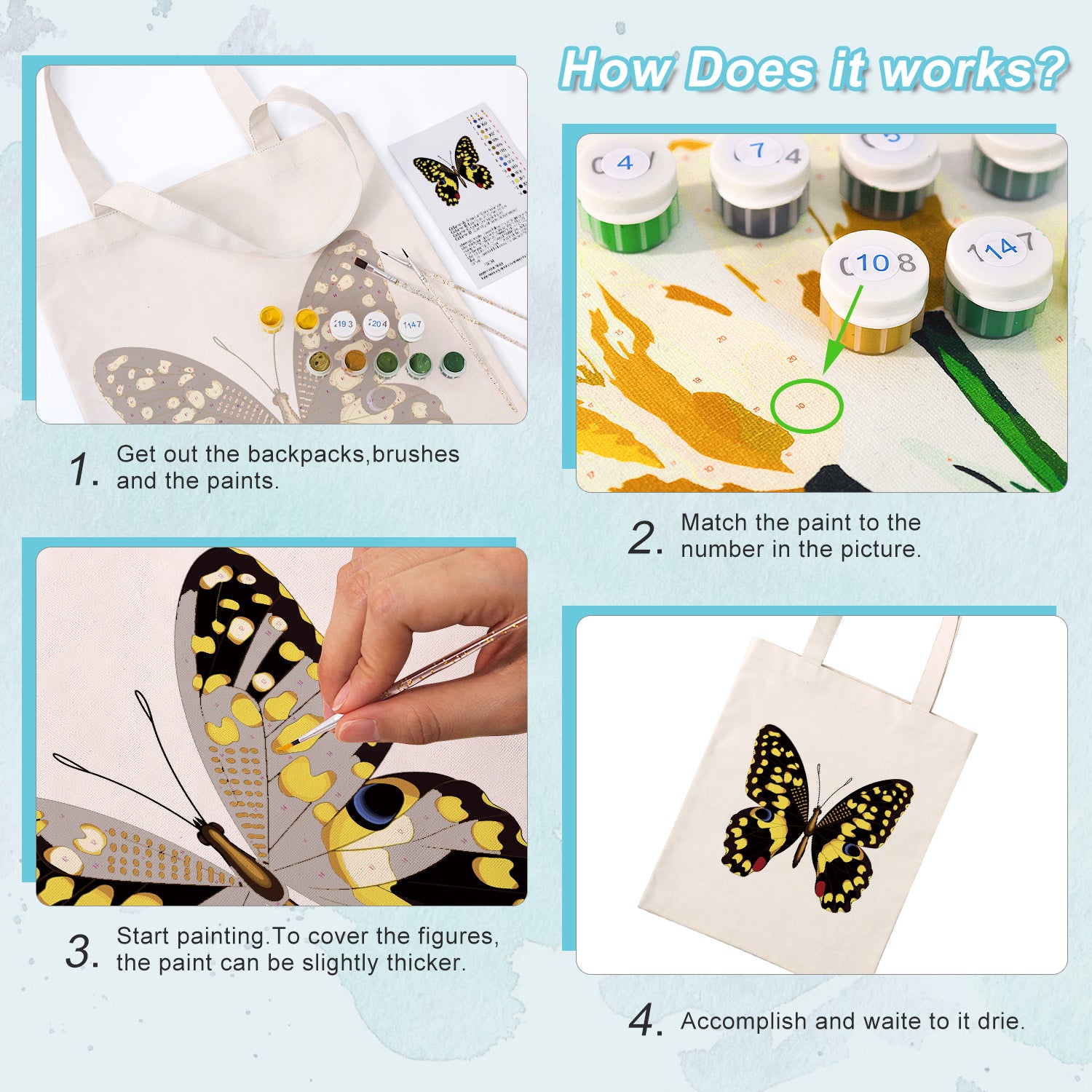 Midnight Butterfly Carry Bag paint by numbers kit