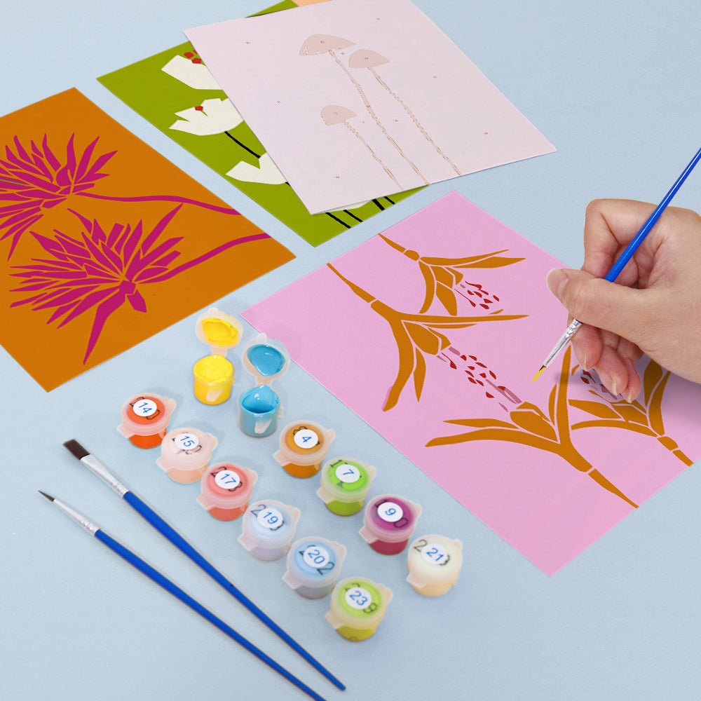 Modern Floral Harmony - Mini Paint by Numbers Kit (6 Pieces) paint by numbers kit