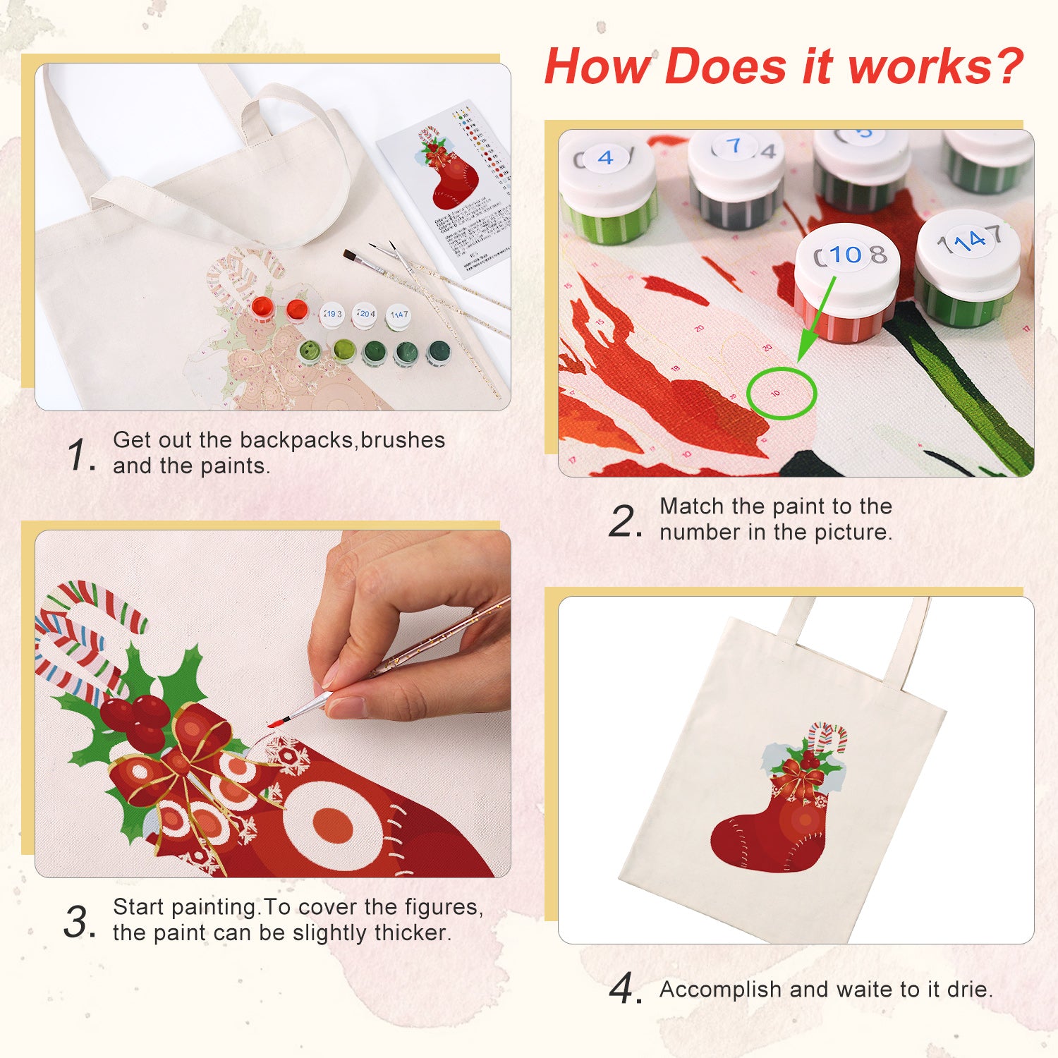 Festive Stocking Carry Bag paint by numbers kit