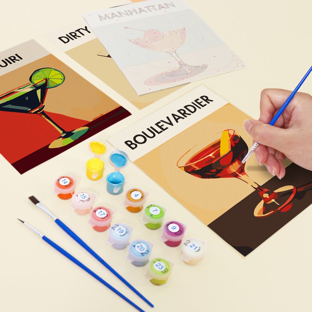 Sip & Paint Cocktails - Mini Paint by Numbers Kit (6 Pieces) paint by numbers kit