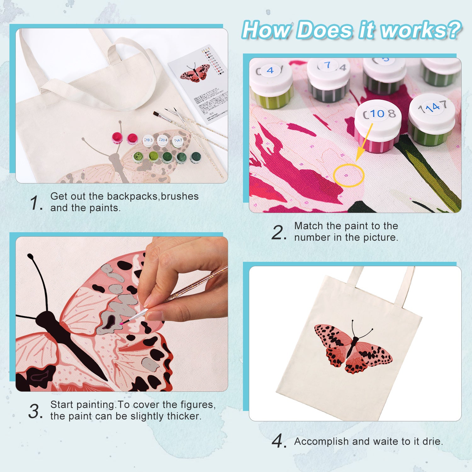 Coral Butterfly Carry Bag paint by numbers kit