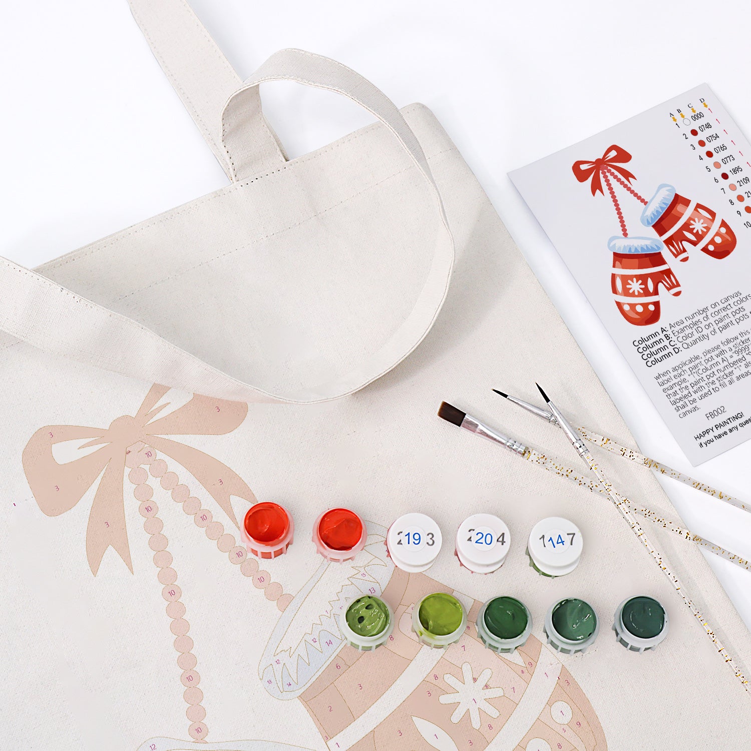 Festive Mittens Carry Bag paint by numbers kit