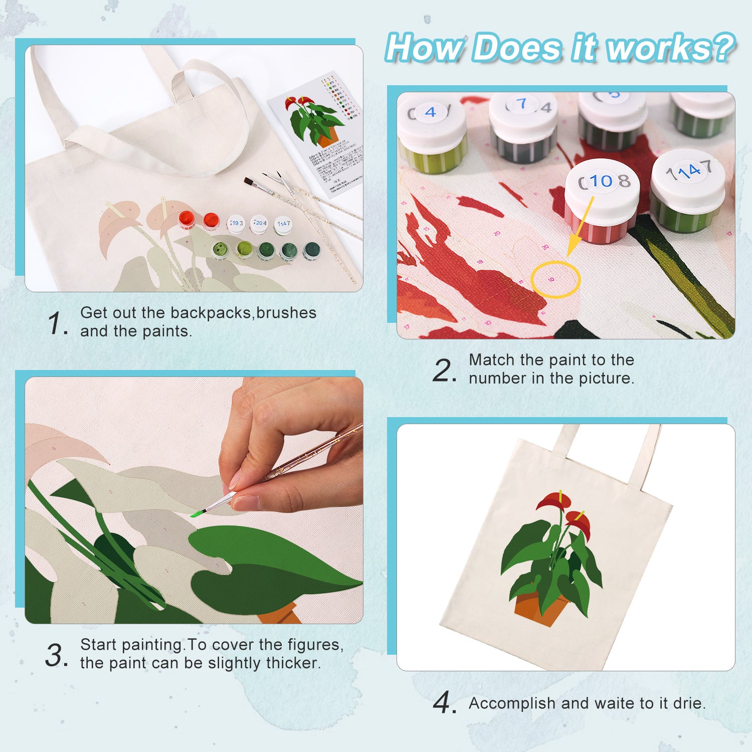 Anthurium Plant Carry Bag paint by numbers kit