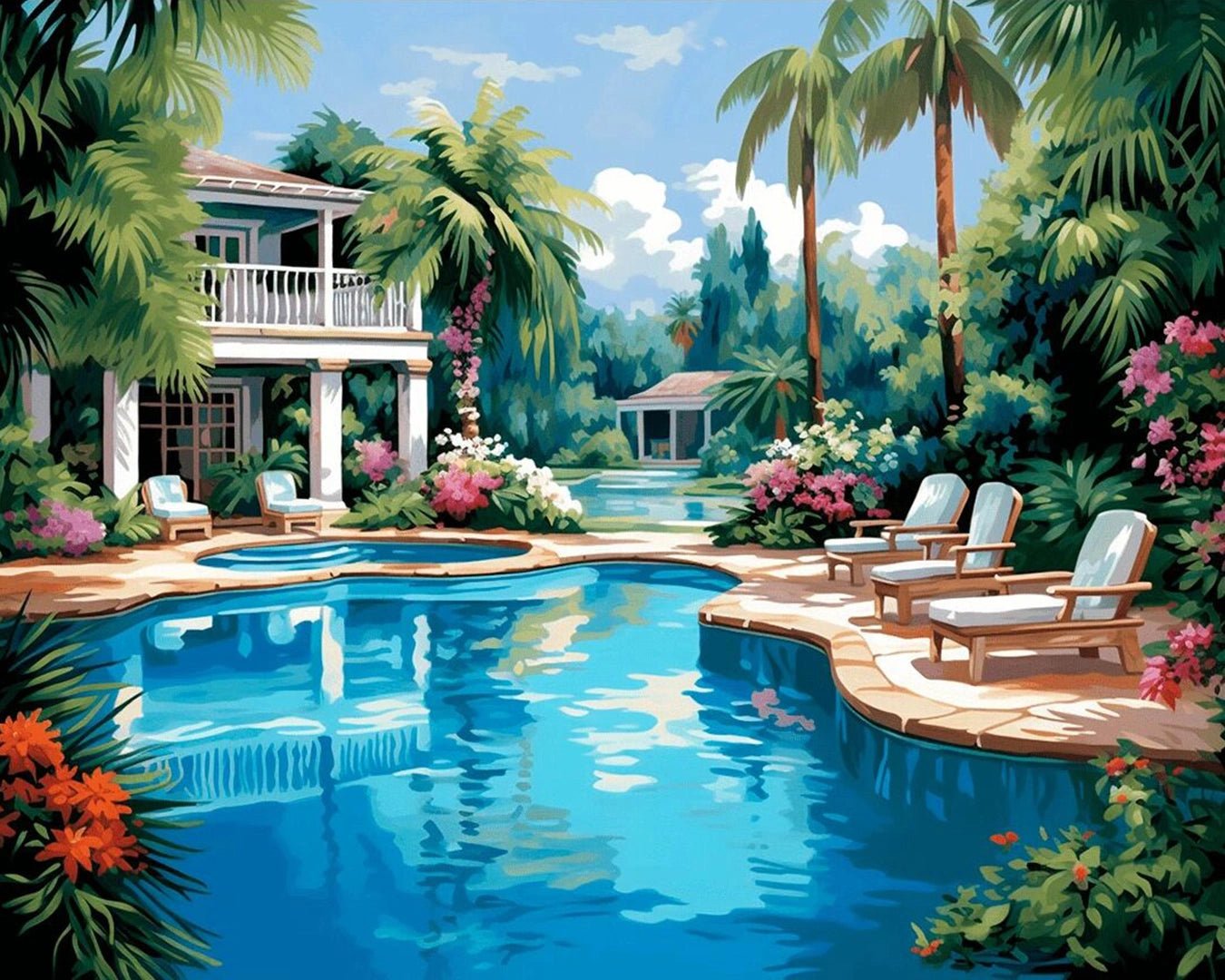 Tropical Garden Pool paint by numbers kit