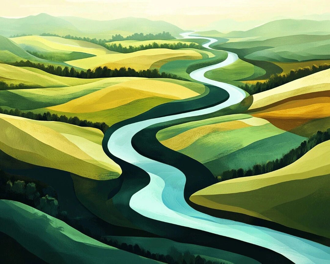 River Through Rolling Hills paint by numbers kit