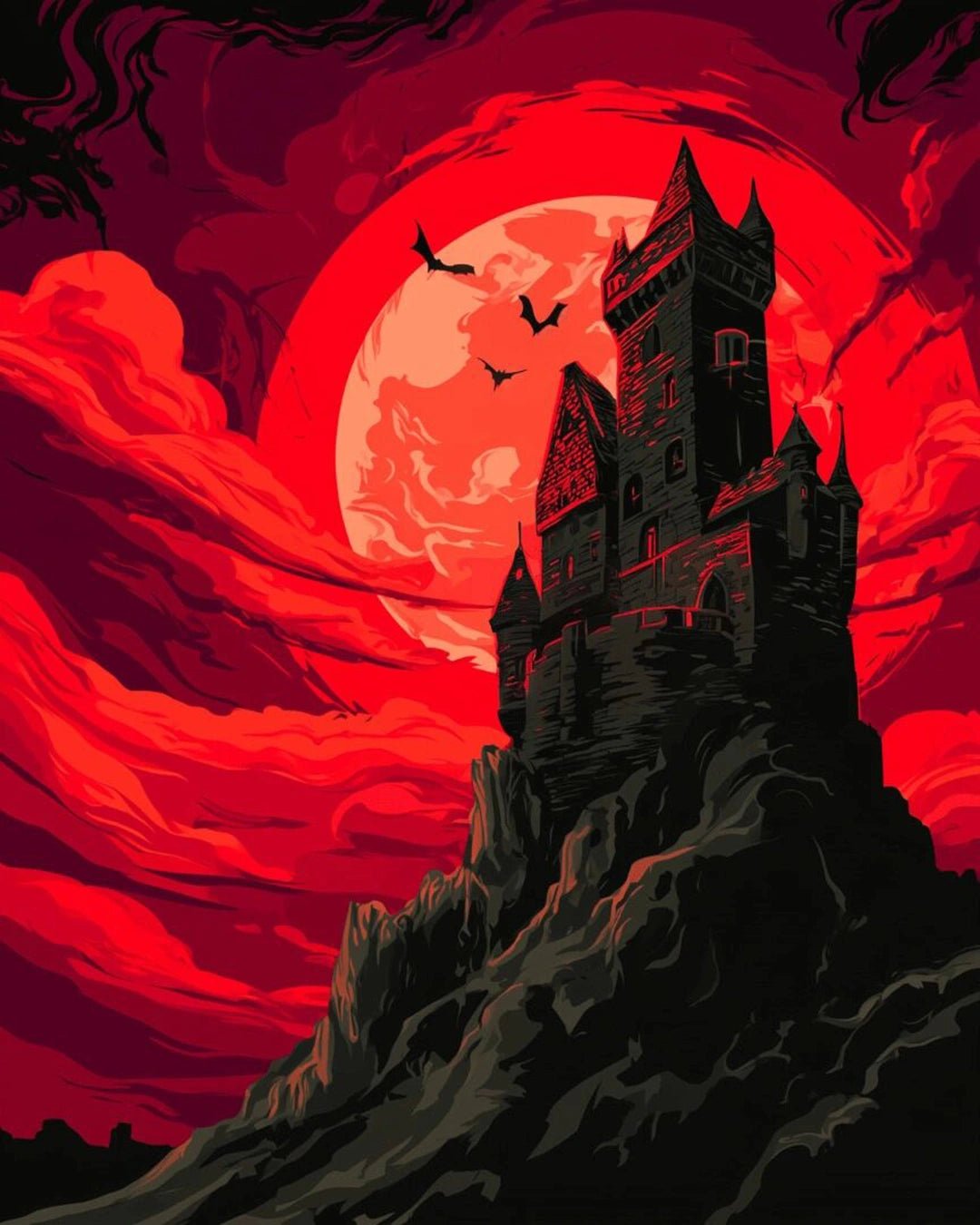 Castle Under Red Moon paint by numbers kit