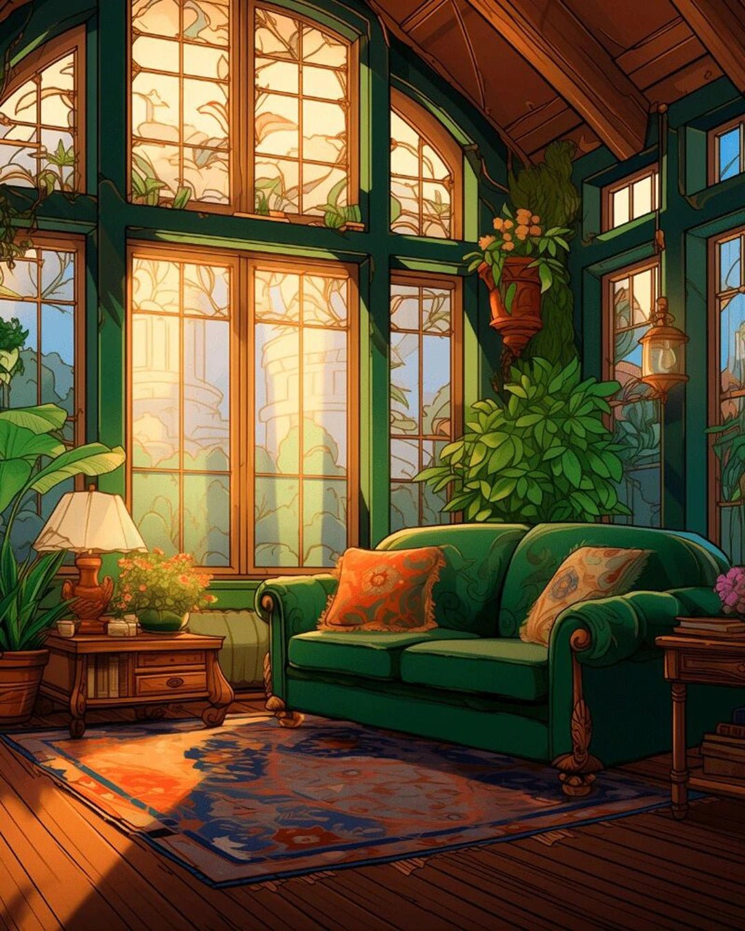 Sunlit Green Living Room paint by numbers kit