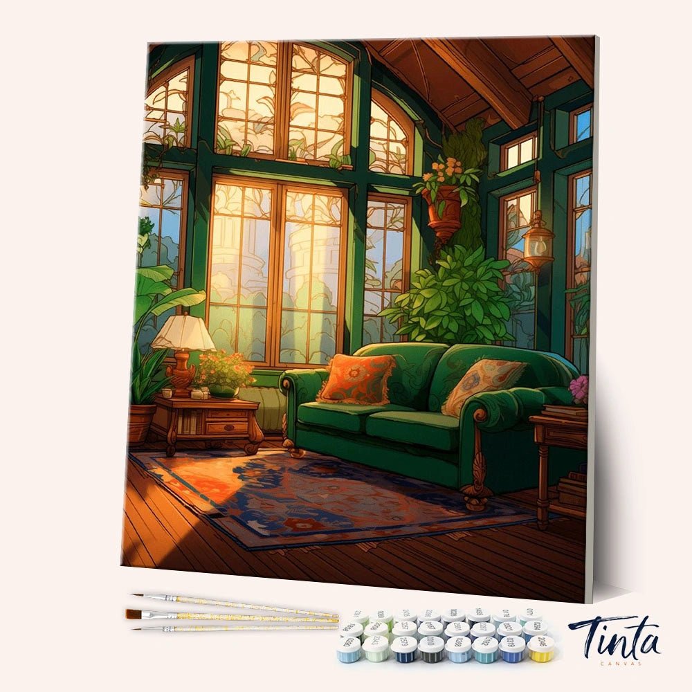 Sunlit Green Living Room paint by numbers kit